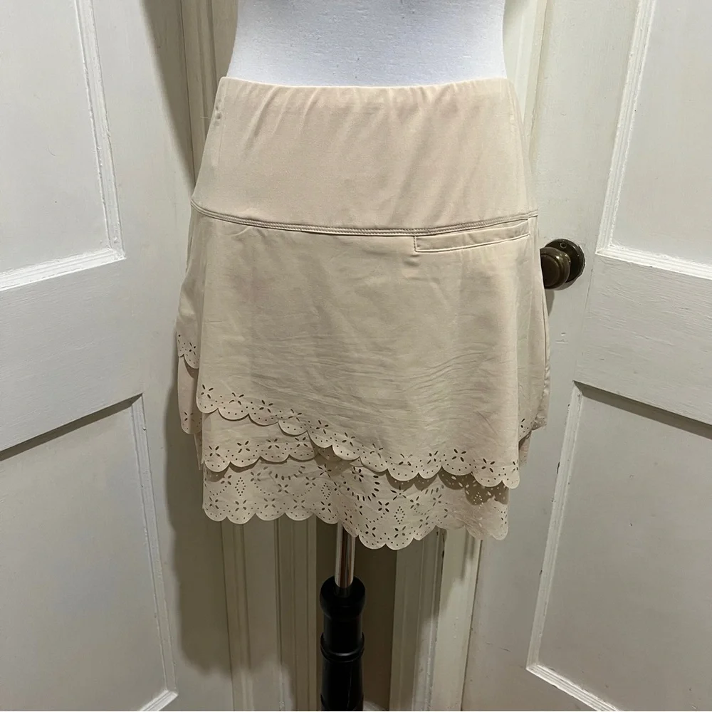 Lucky in Love Beige Mini Skort with Scalloped Hem - Picture 13 of 14